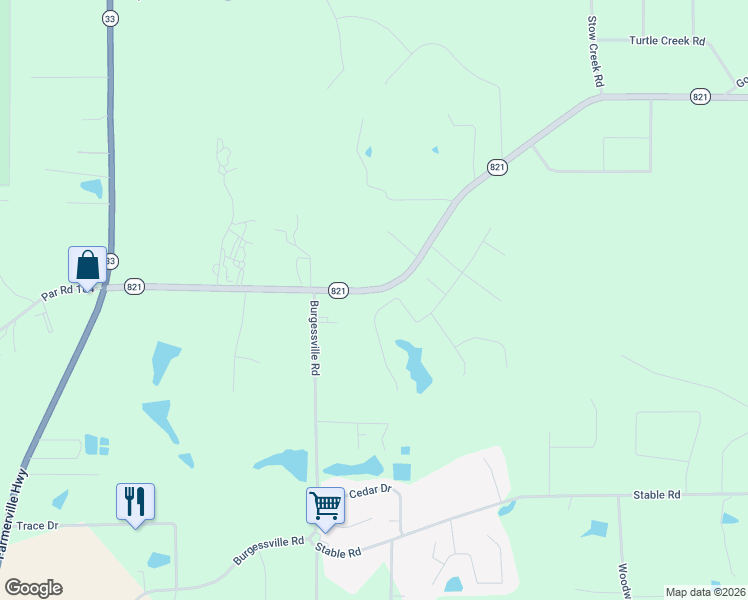map of restaurants, bars, coffee shops, grocery stores, and more near 3077 Louisiana 821 in Ruston
