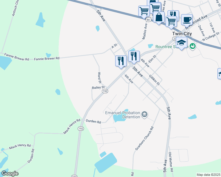 map of restaurants, bars, coffee shops, grocery stores, and more near 663 South Railroad Avenue in Twin City