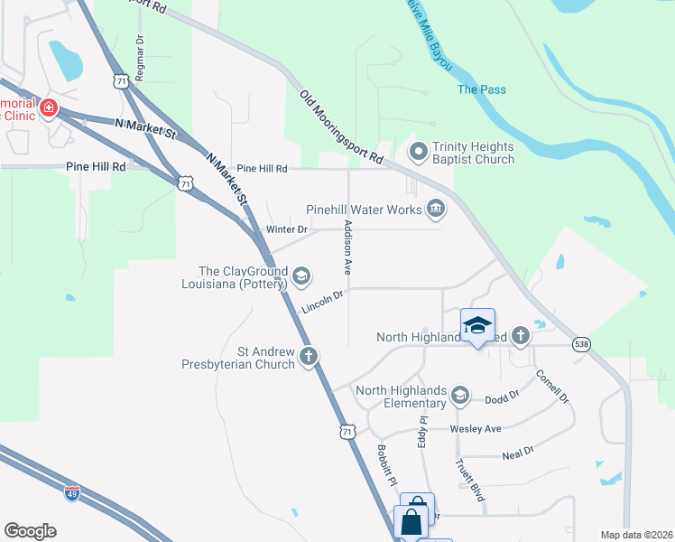 map of restaurants, bars, coffee shops, grocery stores, and more near 906 Lincoln Drive in Shreveport