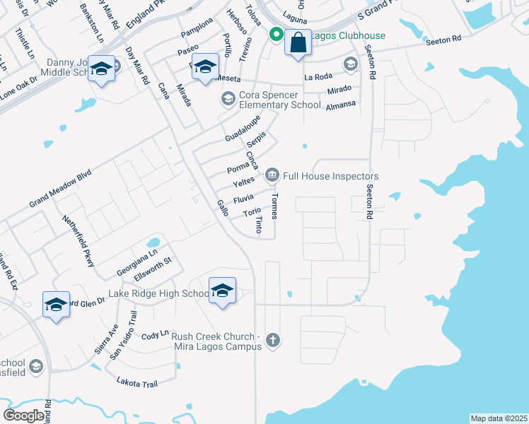 map of restaurants, bars, coffee shops, grocery stores, and more near 3211 Fluvia in Grand Prairie