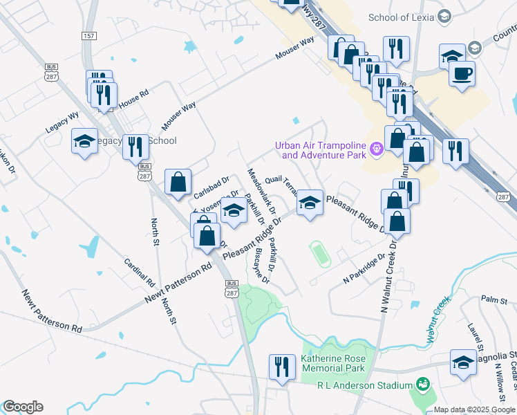 map of restaurants, bars, coffee shops, grocery stores, and more near 810 Parkhill Drive in Mansfield