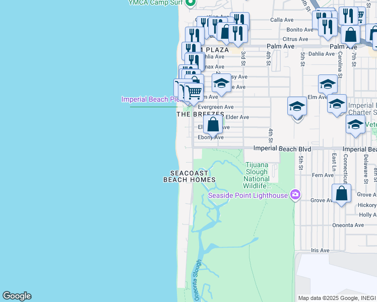 map of restaurants, bars, coffee shops, grocery stores, and more near 51 Imperial Beach Boulevard in Imperial Beach