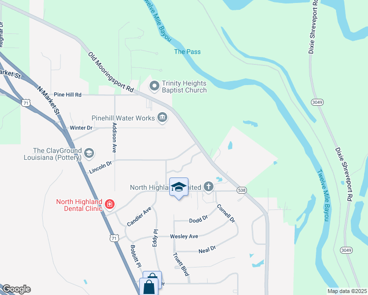 map of restaurants, bars, coffee shops, grocery stores, and more near 720 Lincoln Drive in Shreveport