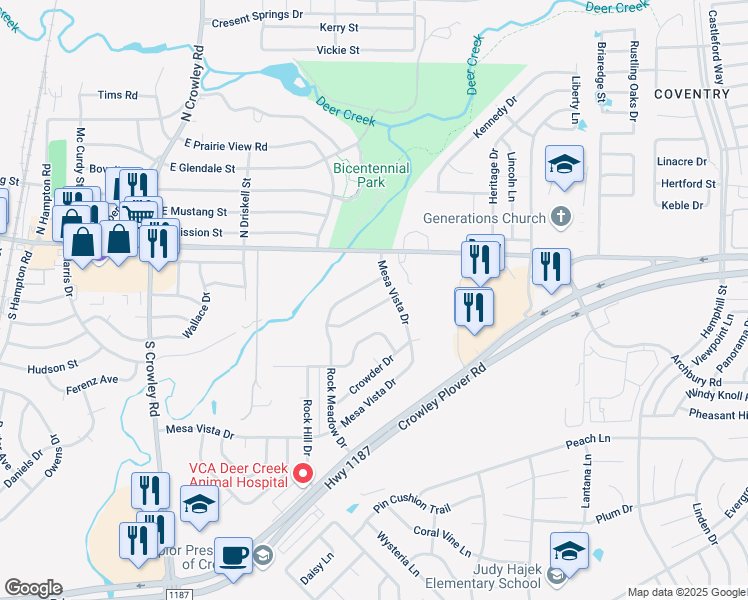 map of restaurants, bars, coffee shops, grocery stores, and more near 433 San Lucas Drive in Crowley