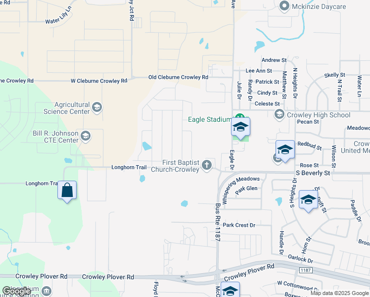 map of restaurants, bars, coffee shops, grocery stores, and more near 1434 Briar Circle in Crowley