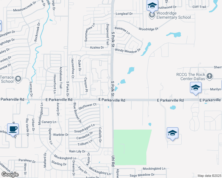 map of restaurants, bars, coffee shops, grocery stores, and more near 821 South Polk Street in DeSoto