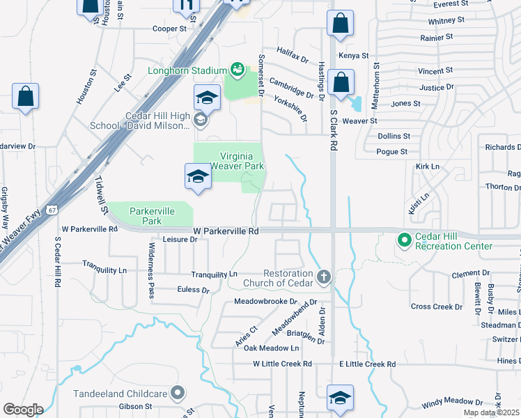 map of restaurants, bars, coffee shops, grocery stores, and more near 717 Somerset Drive in Cedar Hill