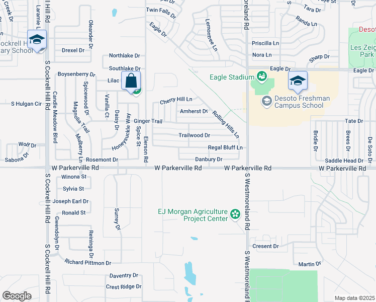 map of restaurants, bars, coffee shops, grocery stores, and more near 30 Regal Bluff Lane in DeSoto