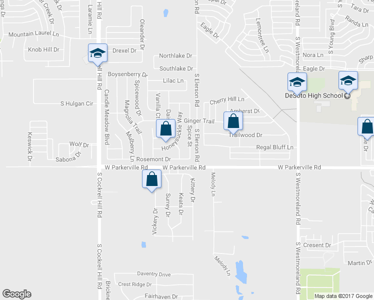 map of restaurants, bars, coffee shops, grocery stores, and more near 809 Spice Street in DeSoto