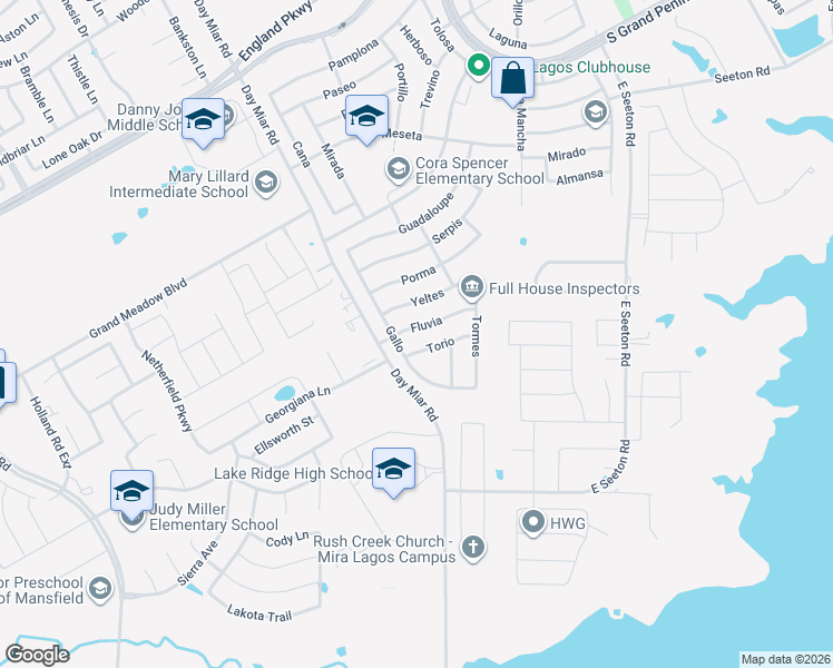 map of restaurants, bars, coffee shops, grocery stores, and more near 3244 Fluvia in Grand Prairie
