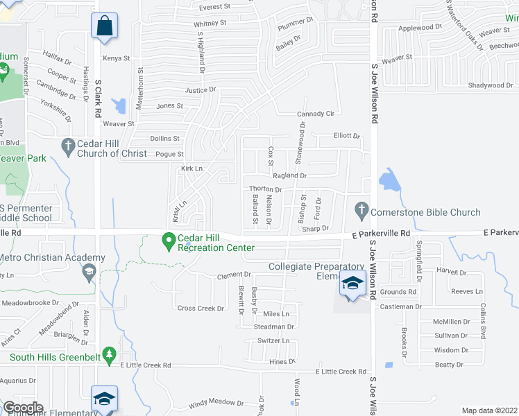 map of restaurants, bars, coffee shops, grocery stores, and more near 715 Ballard Street in Cedar Hill