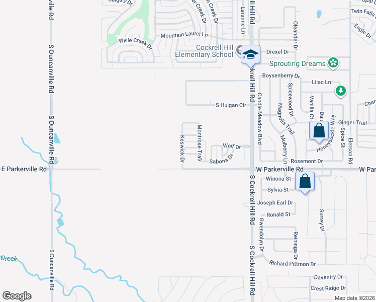 map of restaurants, bars, coffee shops, grocery stores, and more near 1517 Ruffian Road in DeSoto