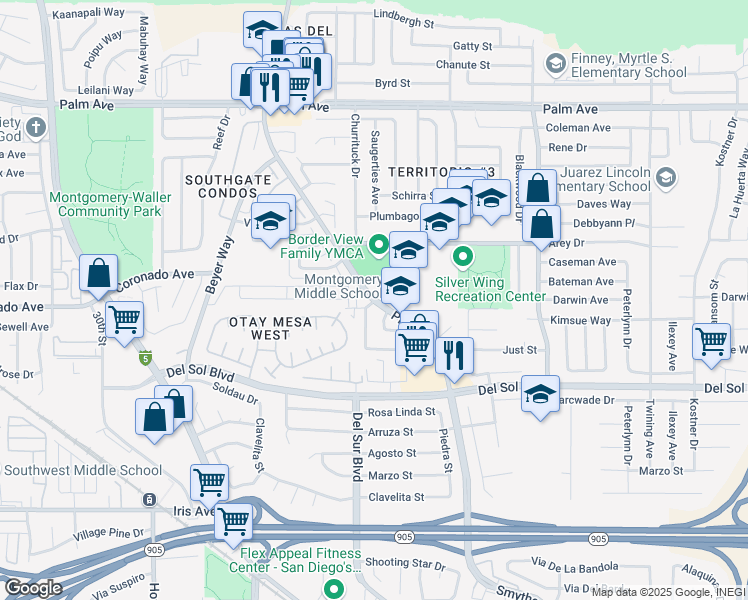map of restaurants, bars, coffee shops, grocery stores, and more near 1051 Picador Boulevard in San Diego