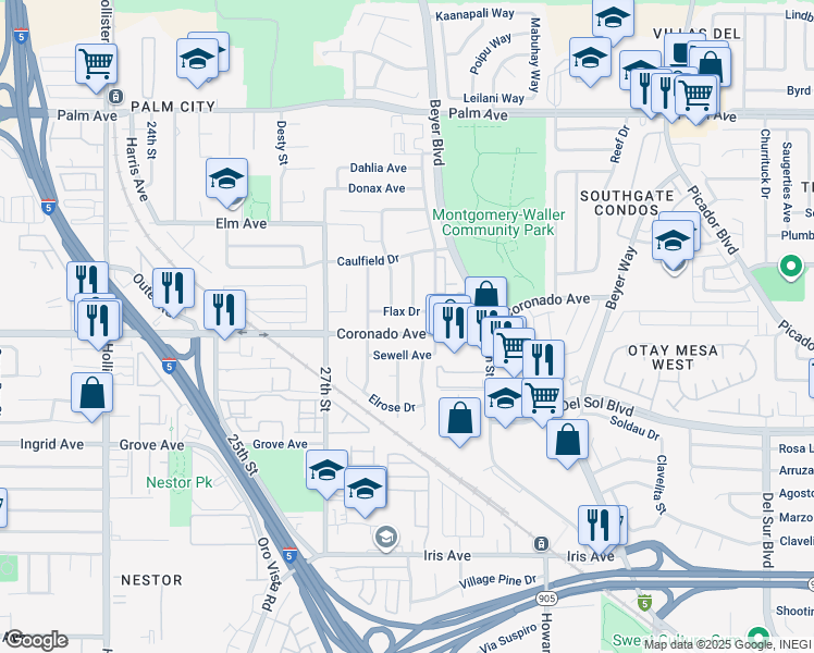 map of restaurants, bars, coffee shops, grocery stores, and more near 2862 Coronado Avenue in San Diego