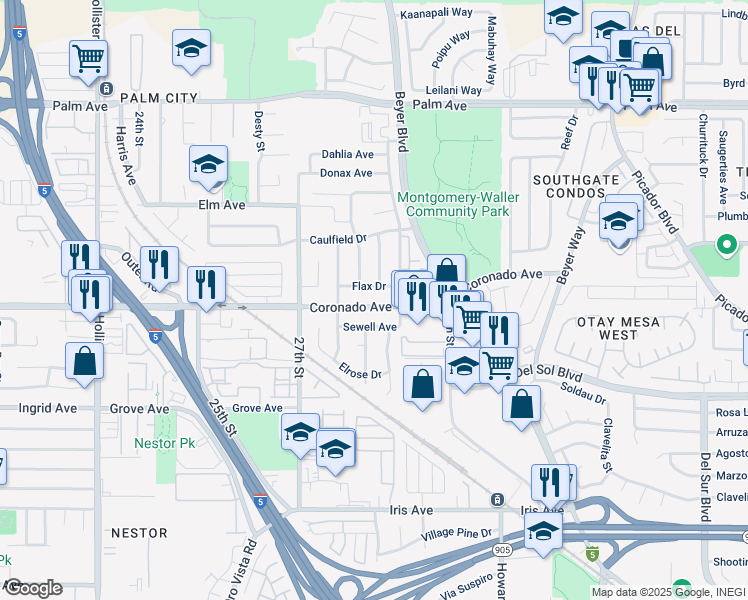 map of restaurants, bars, coffee shops, grocery stores, and more near 2862 Coronado Avenue in San Diego