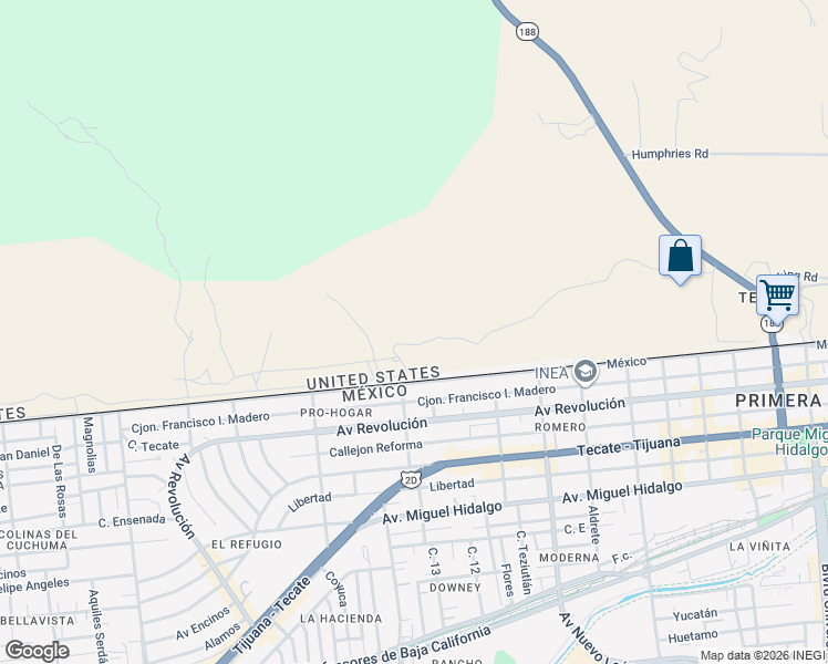 map of restaurants, bars, coffee shops, grocery stores, and more near 23833 Tecate Mission Road in Tecate