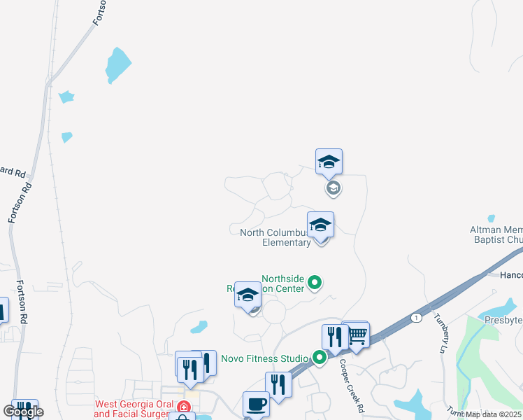map of restaurants, bars, coffee shops, grocery stores, and more near 8301 Veterans Parkway in Columbus