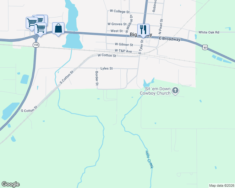 map of restaurants, bars, coffee shops, grocery stores, and more near 203 South Church Street in Big Sandy