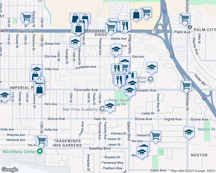 map of restaurants, bars, coffee shops, grocery stores, and more near 1066 Sea Glass Way in San Diego