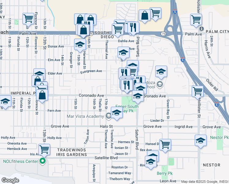 map of restaurants, bars, coffee shops, grocery stores, and more near 1066 Sea Glass Way in San Diego