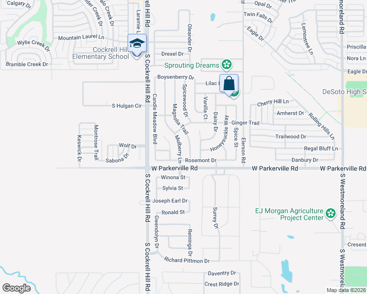 map of restaurants, bars, coffee shops, grocery stores, and more near 808 Mulberry Lane in DeSoto