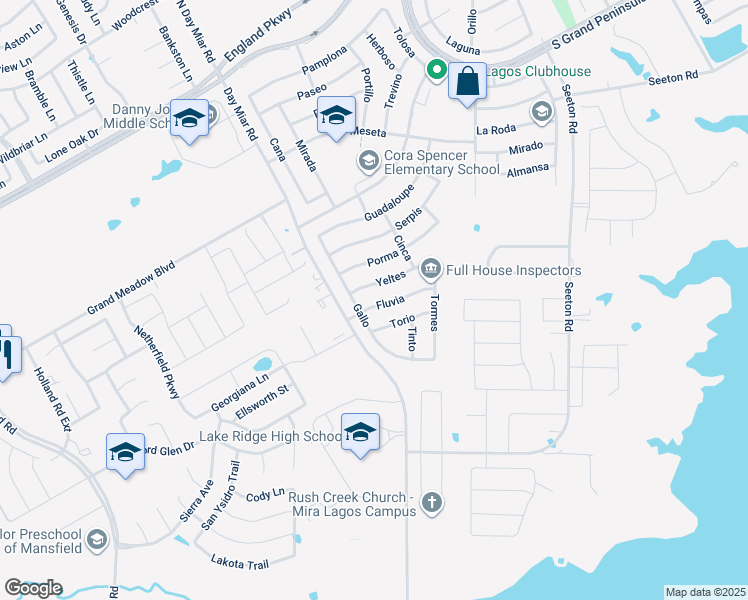 map of restaurants, bars, coffee shops, grocery stores, and more near 3252 Fluvia in Grand Prairie