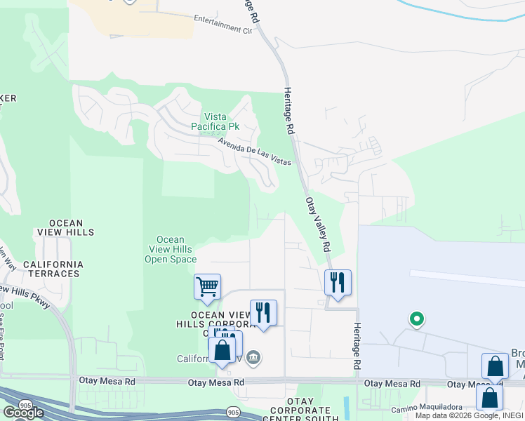 map of restaurants, bars, coffee shops, grocery stores, and more near Vista Santo Domingo in San Diego