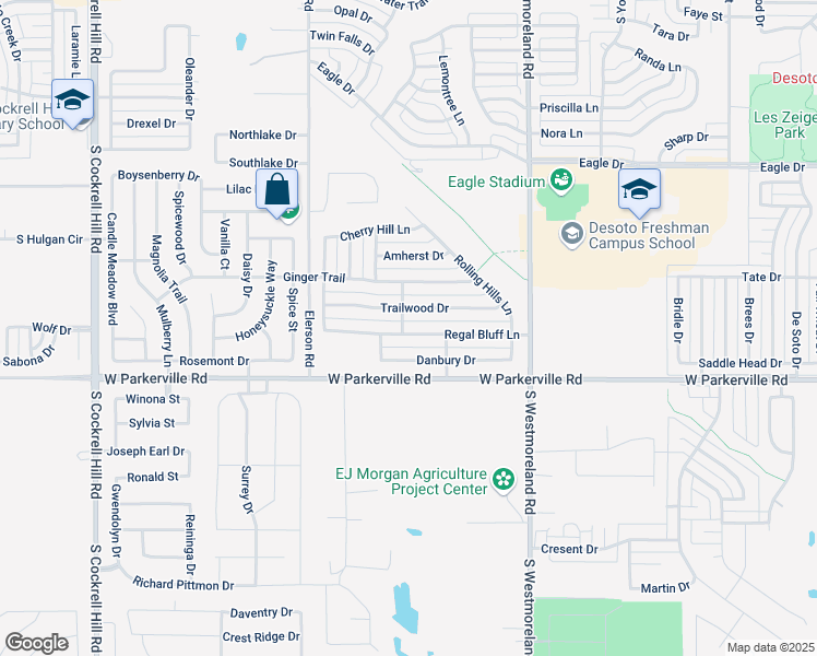 map of restaurants, bars, coffee shops, grocery stores, and more near 30 Regal Bluff Lane in DeSoto