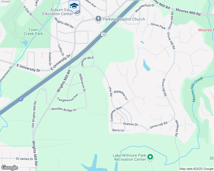 map of restaurants, bars, coffee shops, grocery stores, and more near 1570 Vfw Road in Auburn
