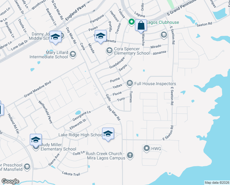 map of restaurants, bars, coffee shops, grocery stores, and more near 3244 Fluvia in Grand Prairie