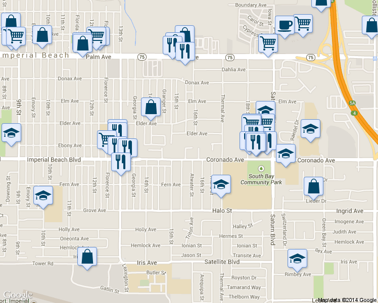 map of restaurants, bars, coffee shops, grocery stores, and more near 1548 Coronado Avenue in San Diego