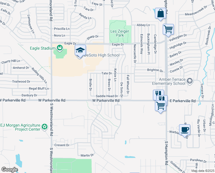 map of restaurants, bars, coffee shops, grocery stores, and more near 805 Brees Drive in DeSoto