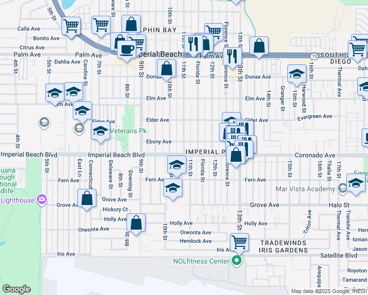 map of restaurants, bars, coffee shops, grocery stores, and more near in Imperial Beach