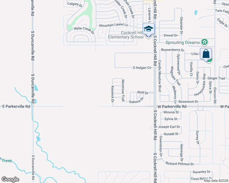 map of restaurants, bars, coffee shops, grocery stores, and more near 1517 Ruffian Road in DeSoto