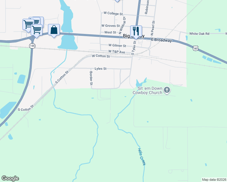 map of restaurants, bars, coffee shops, grocery stores, and more near 203 South Church Street in Big Sandy