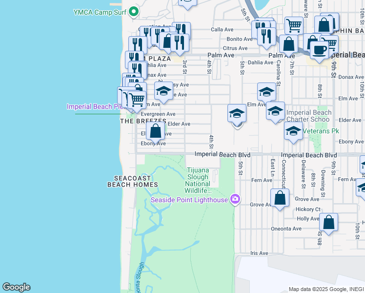map of restaurants, bars, coffee shops, grocery stores, and more near in Imperial Beach