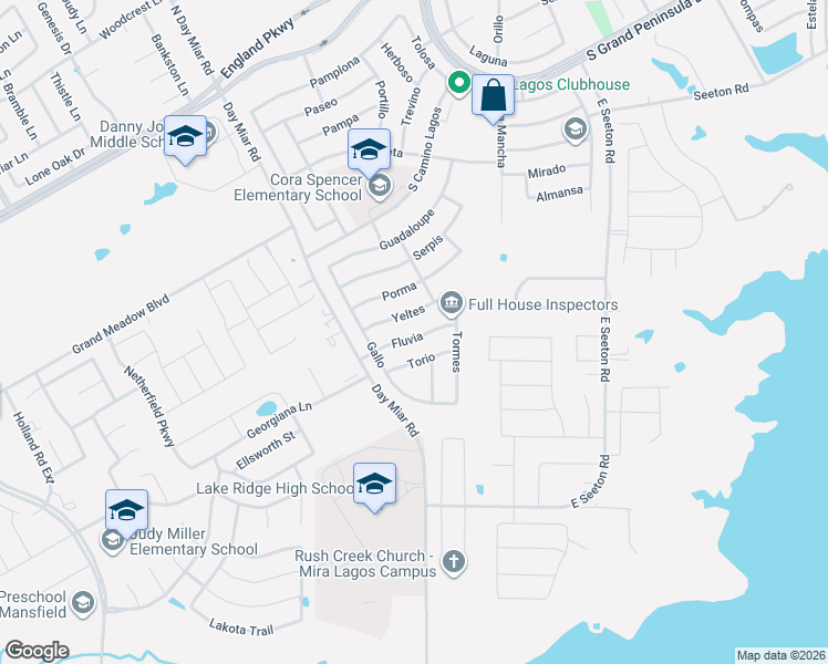 map of restaurants, bars, coffee shops, grocery stores, and more near 3232 Fluvia in Grand Prairie