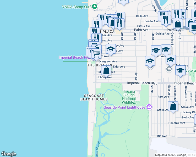 map of restaurants, bars, coffee shops, grocery stores, and more near 51 Imperial Beach Boulevard in Imperial Beach