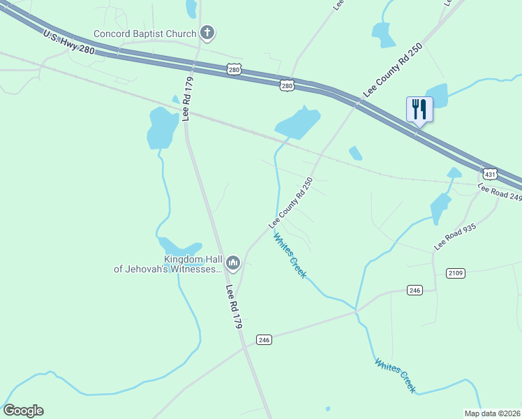 map of restaurants, bars, coffee shops, grocery stores, and more near 117-309 Co Road 250 in Salem
