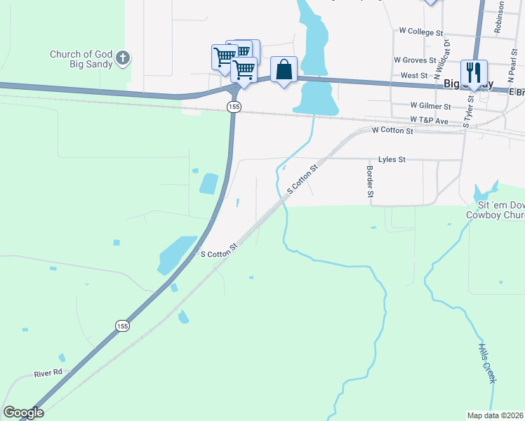 map of restaurants, bars, coffee shops, grocery stores, and more near 616 W Cotton St in Big Sandy