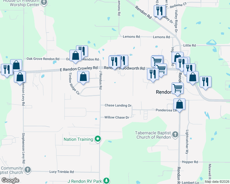 map of restaurants, bars, coffee shops, grocery stores, and more near 5117 Chase Landing Drive in Burleson