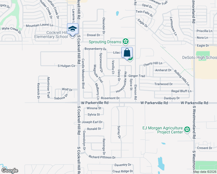 map of restaurants, bars, coffee shops, grocery stores, and more near 805 Camelia Court in DeSoto