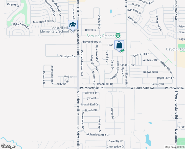 map of restaurants, bars, coffee shops, grocery stores, and more near 749 Mulberry Lane in DeSoto