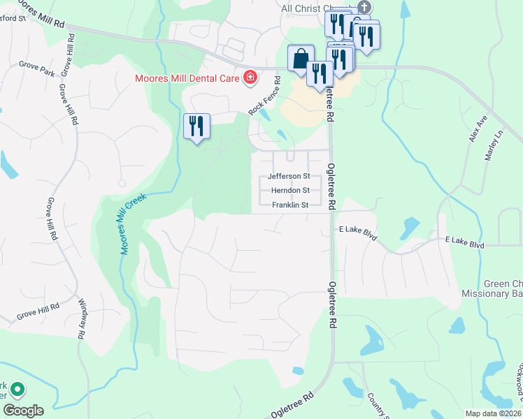 map of restaurants, bars, coffee shops, grocery stores, and more near 2142 Franklin Street in Auburn