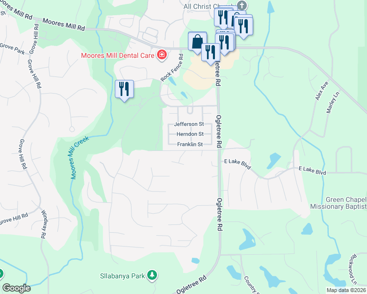 map of restaurants, bars, coffee shops, grocery stores, and more near 2166 Franklin Street in Auburn