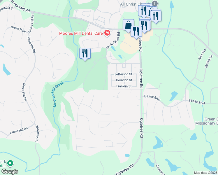 map of restaurants, bars, coffee shops, grocery stores, and more near 2142 Franklin Street in Auburn