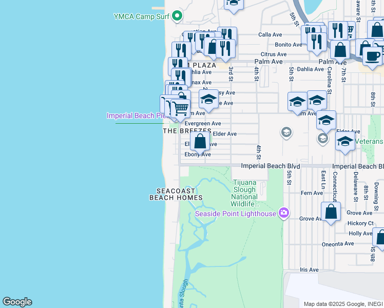 map of restaurants, bars, coffee shops, grocery stores, and more near 162 Imperial Beach Boulevard in Imperial Beach