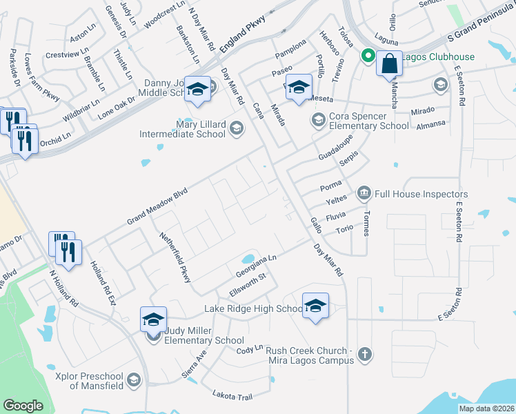 map of restaurants, bars, coffee shops, grocery stores, and more near 1201 Day Miar Road in Mansfield