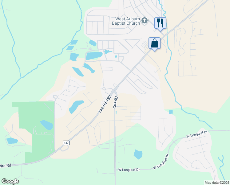 map of restaurants, bars, coffee shops, grocery stores, and more near 2027 Cox Road in Auburn