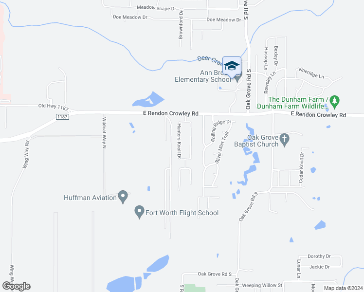 map of restaurants, bars, coffee shops, grocery stores, and more near 12301 Hunters Knoll Drive in Burleson